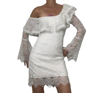 Nicholas Antique Lace One Shoulder Dress US 2 White Mini Lace Graduation Wedding